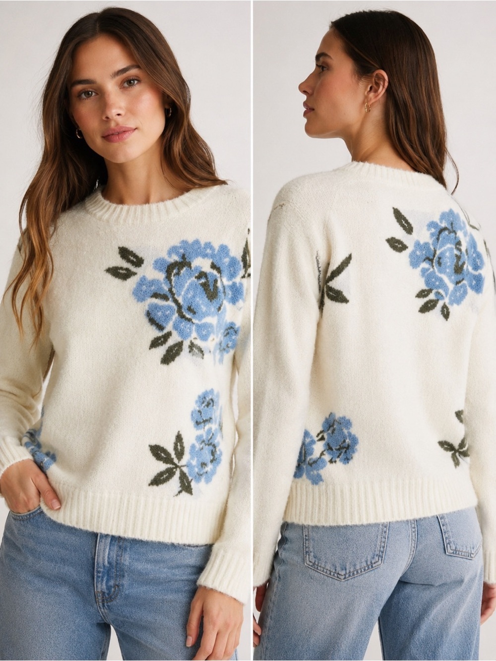 Ted Baker London Floral Fuzzy Knit Sweater NWT Blue Ivory Size Small